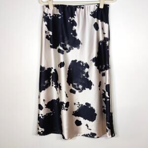 RENEE C Satin Cow Print Midi Skirt L Western Coastal Cowgirl Y2K